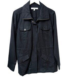 Croft & Barrow Jacket Size Large Black Linen Cotton Zip Front Utility